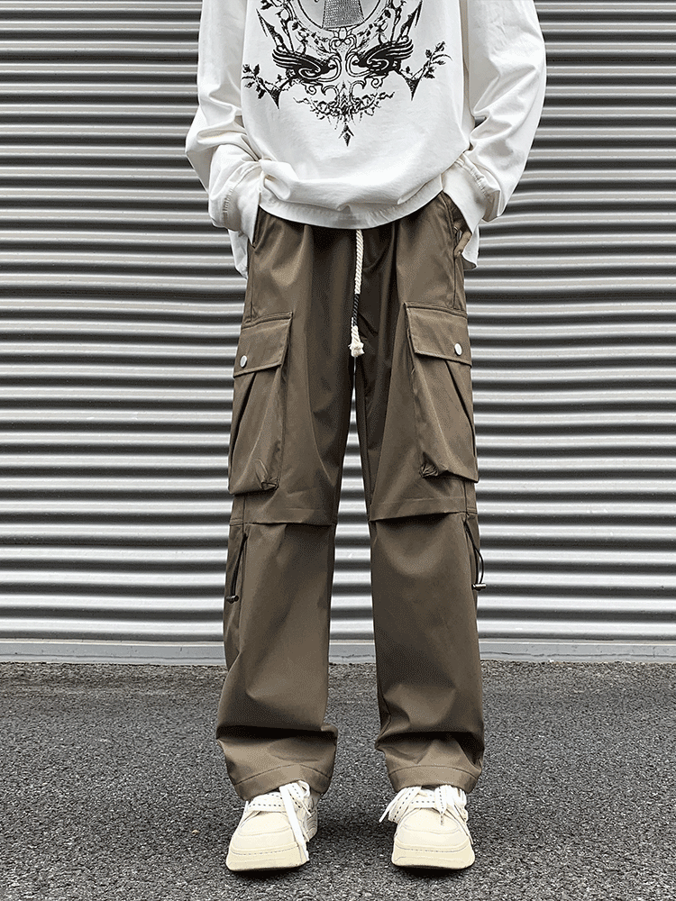 Mens Trendy High Street Outdoor Function Wide Leg Leisure Cargo Pants