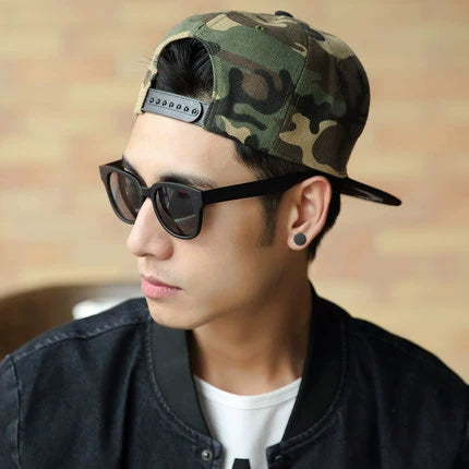 Mens Hip Hop Fall Color-Blocking Camouflage Flat Brim Children's Peaked Cap