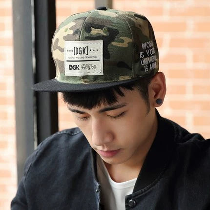 Mens Hip Hop Fall Color-Blocking Camouflage Flat Brim Children's Peaked Cap