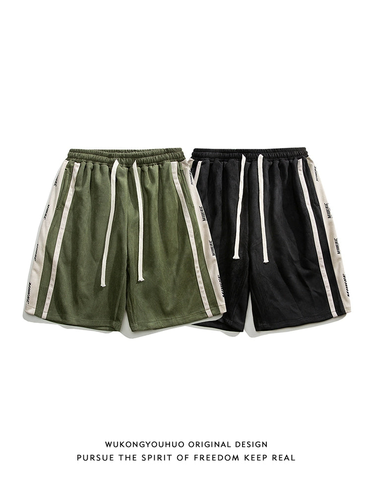 Mens Wukong Goods Patchwork Shorts Casual Suede