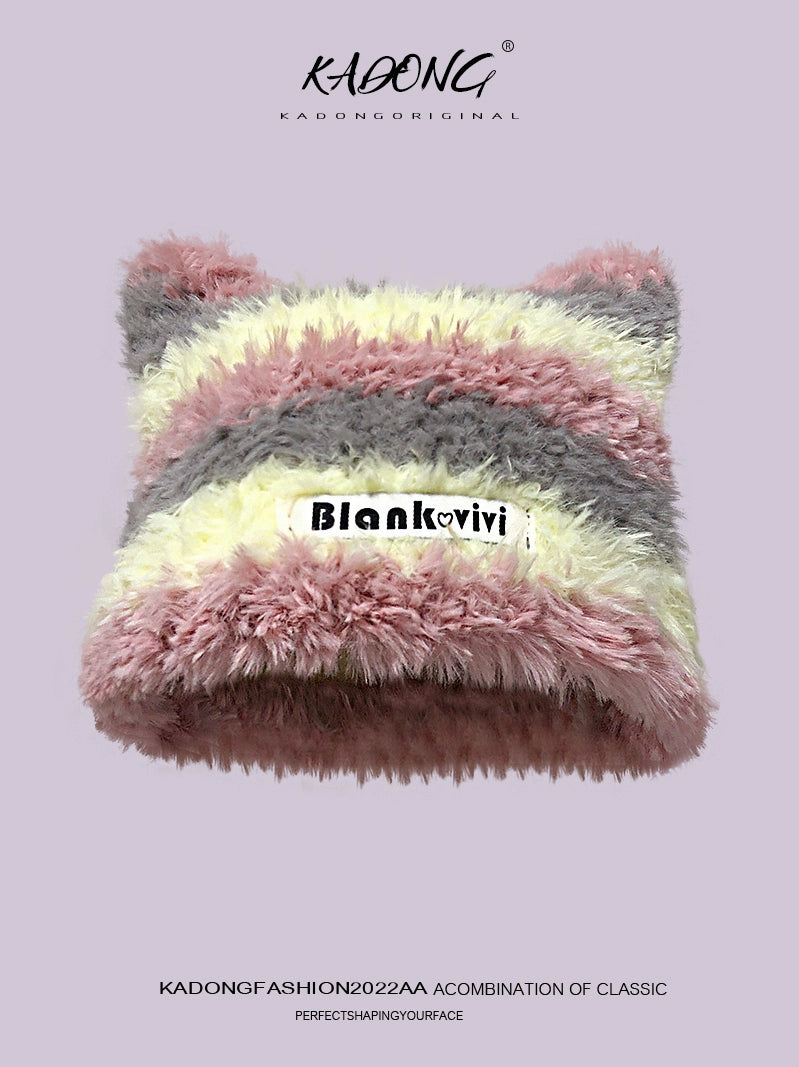 Contrast Color Female Furry Cat Ear Hat