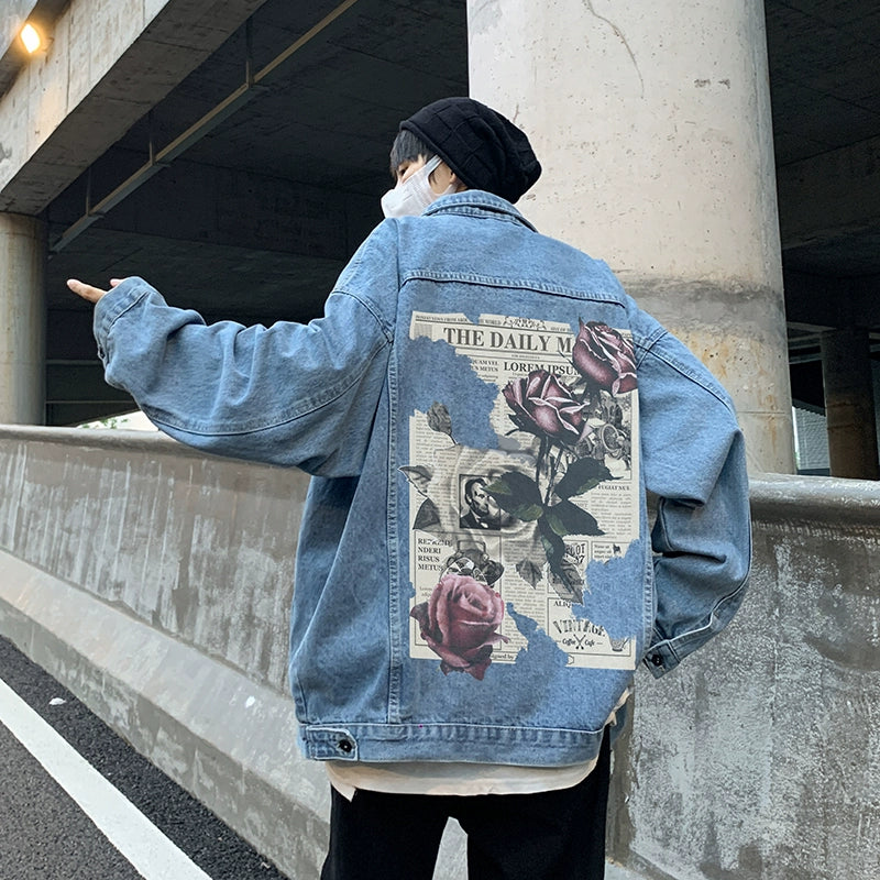 Men's Fall and Winter Oversize Fleece-lined Rose Print