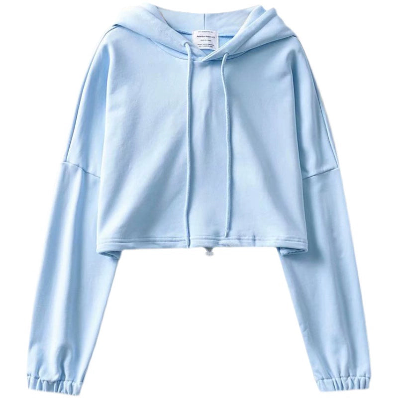 Sweater European and American-Style Waist-Defined Midriff-Baring Loose Casual Drawstring