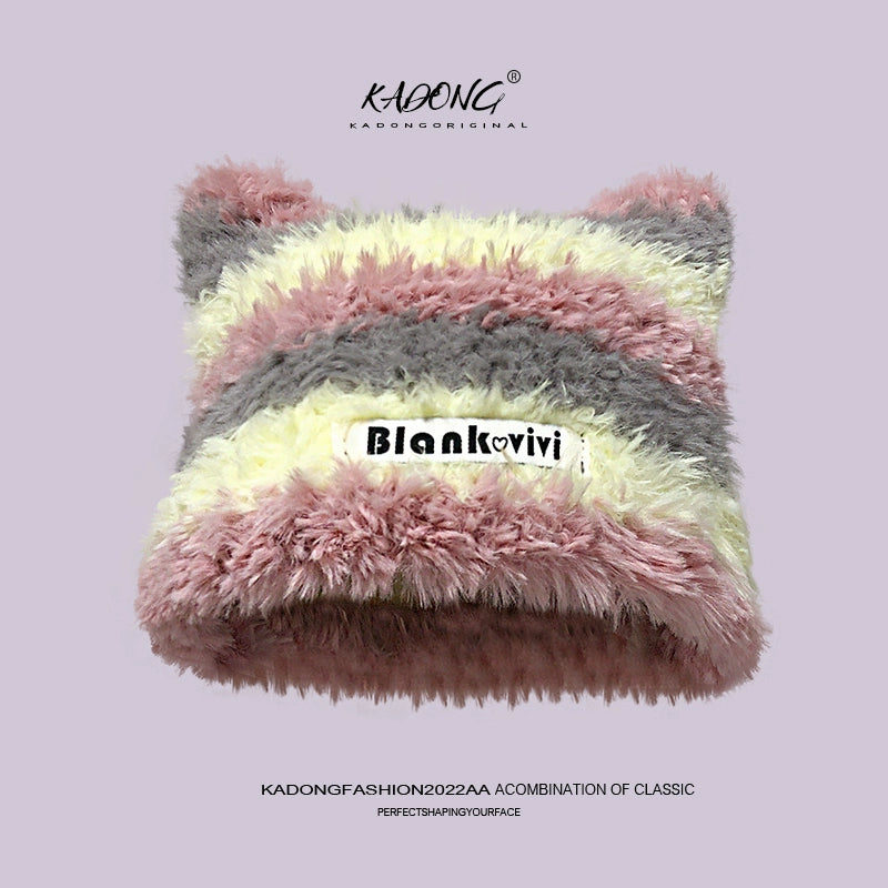 Contrast Color Female Furry Cat Ear Hat