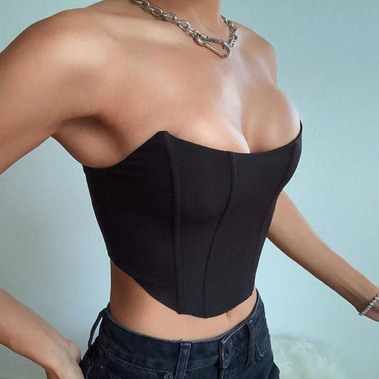 Womens Sexy Backless Midriff Slim Strapless Tube Top