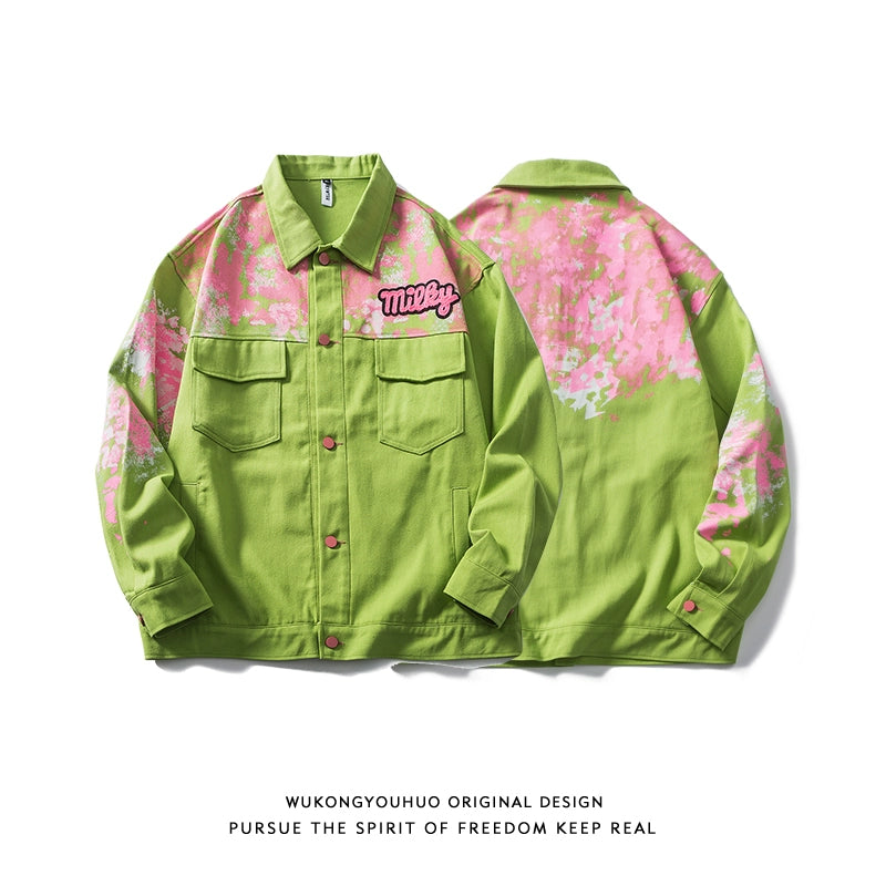 Mens Wukong Goods Harajuku Style Paint-Splashing Graffiti Baggy Coat