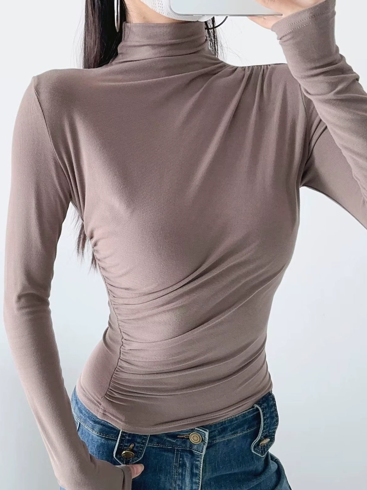 Womens European Station Long-Sleeved Elastic Top Thin Basic Shirt