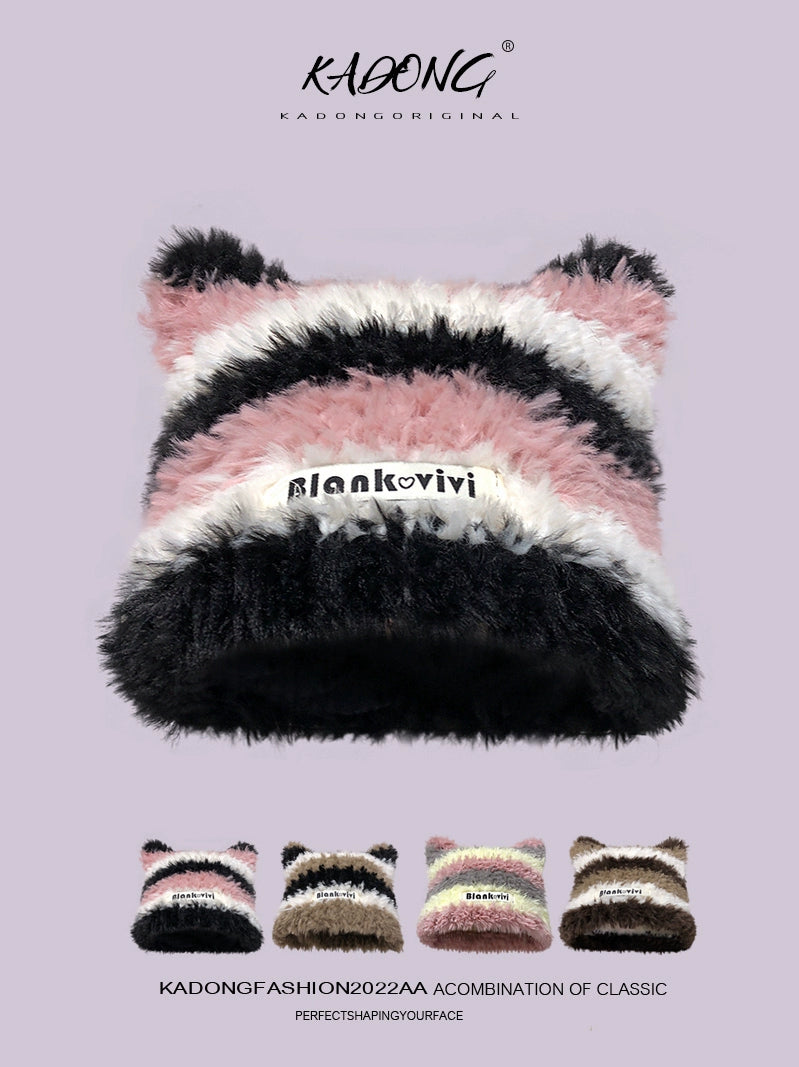 Contrast Color Female Furry Cat Ear Hat