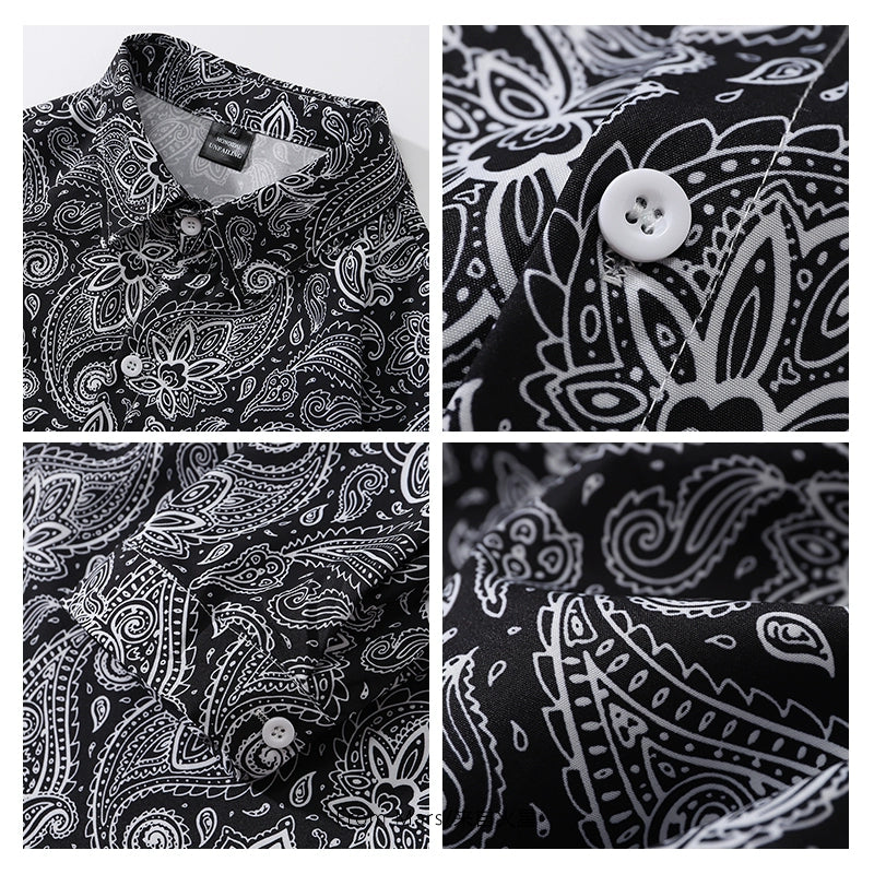 Mens Trendy Fashion Retro Long Sleeve Hip Hop Paisley Full Print