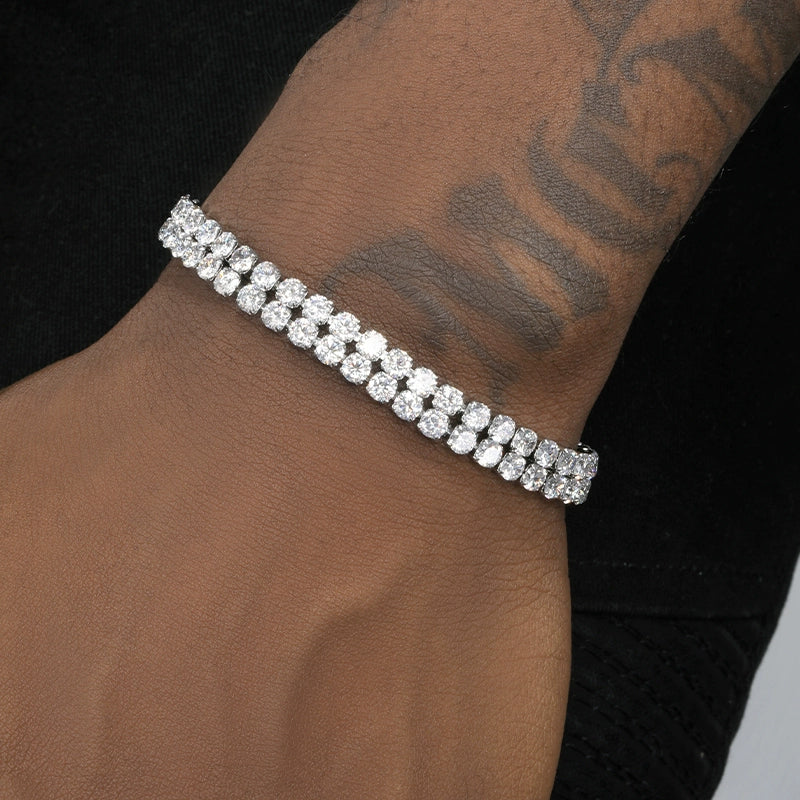 Unisex GRGR Full Diamond Hip-Hop Silver Titanium Steel Tennis Bracelet