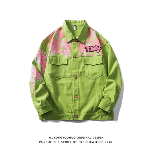 Mens Wukong Goods Harajuku Style Paint-Splashing Graffiti Baggy Coat