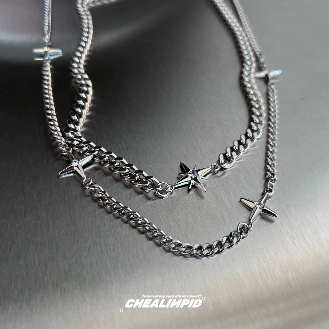 Asterism Twin Double-Layer Titanium Steel Necklace