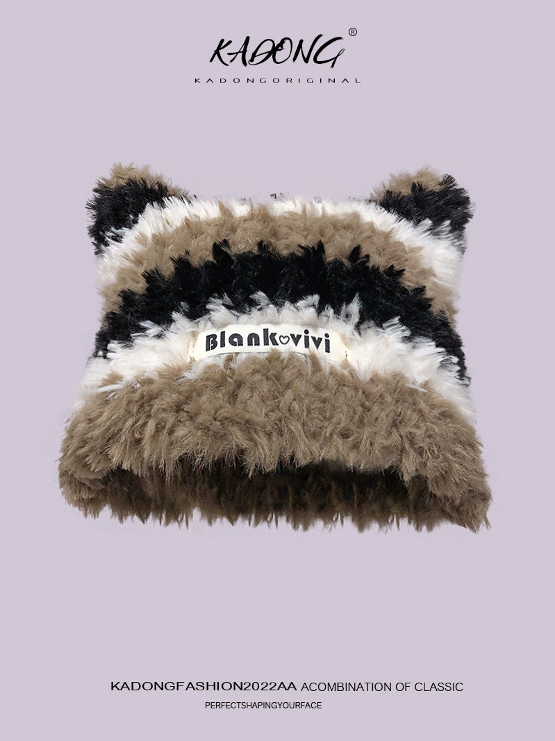 Contrast Color Female Furry Cat Ear Hat