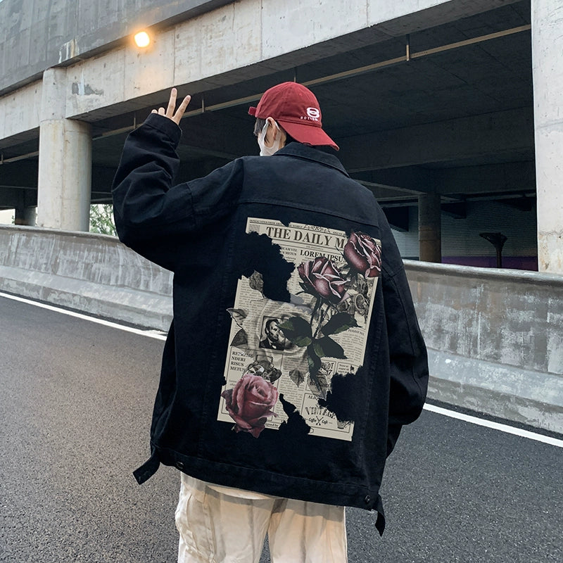 Men's Fall and Winter Oversize Fleece-lined Rose Print