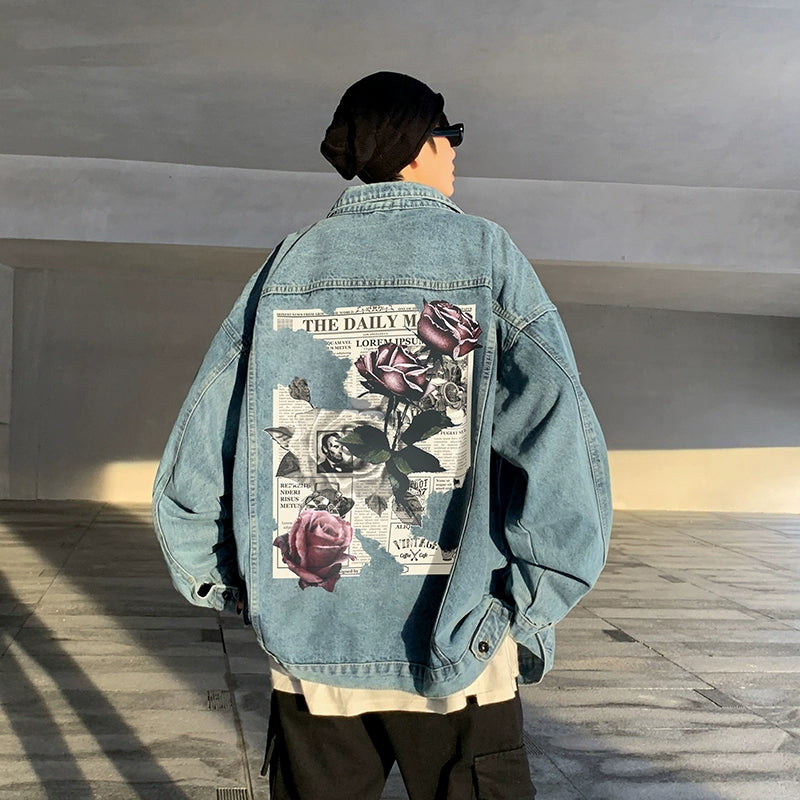 Men's Fall and Winter Oversize Fleece-lined Rose Print