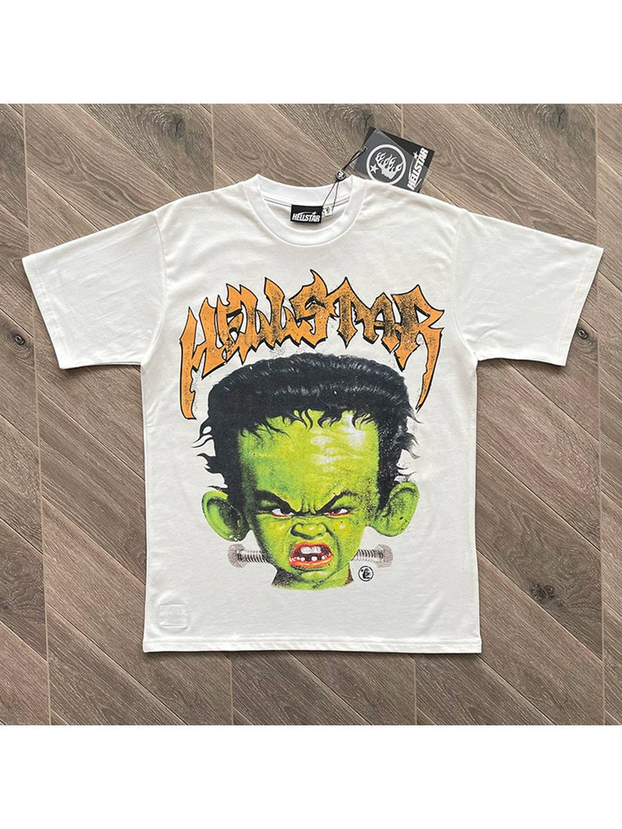 Mens Hellstar Frankenkid Tee Green Boy Avatar Print Cotton Short Sleeve T-shirt