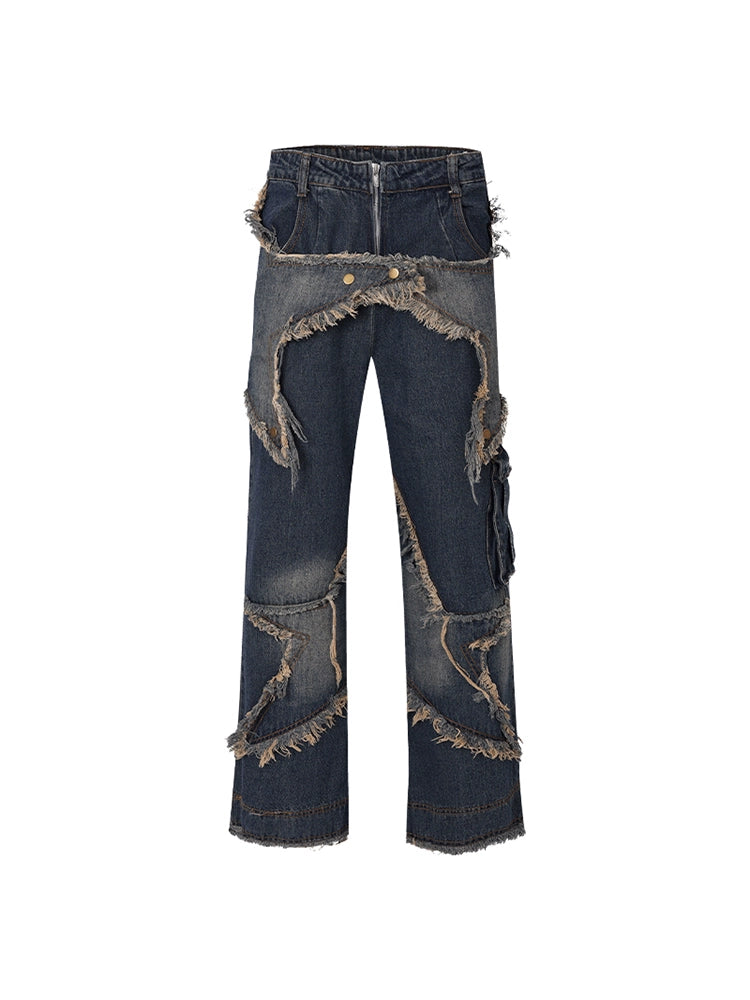 Womens Cuwu American-Style Burr Straight Niche Wide-Leg Jeans