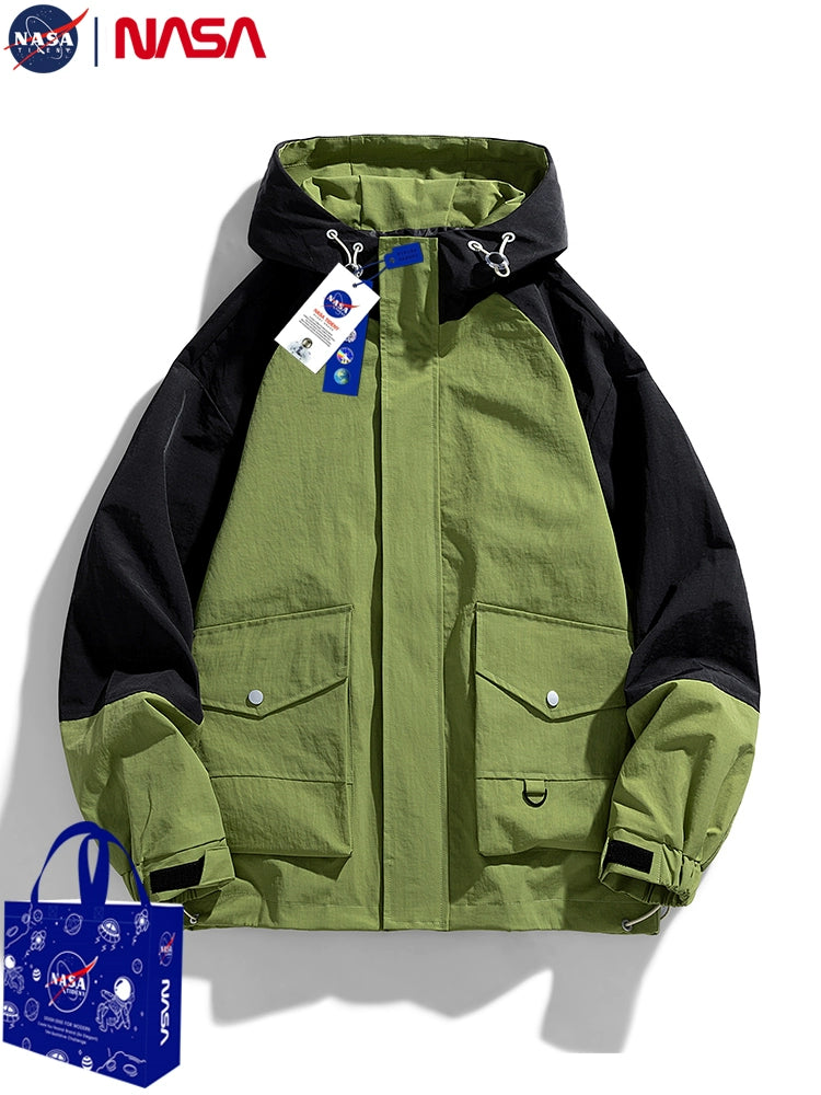 Unisex NASA Spring and Autumn Loose Outdoor Windproof Hooded Jacket