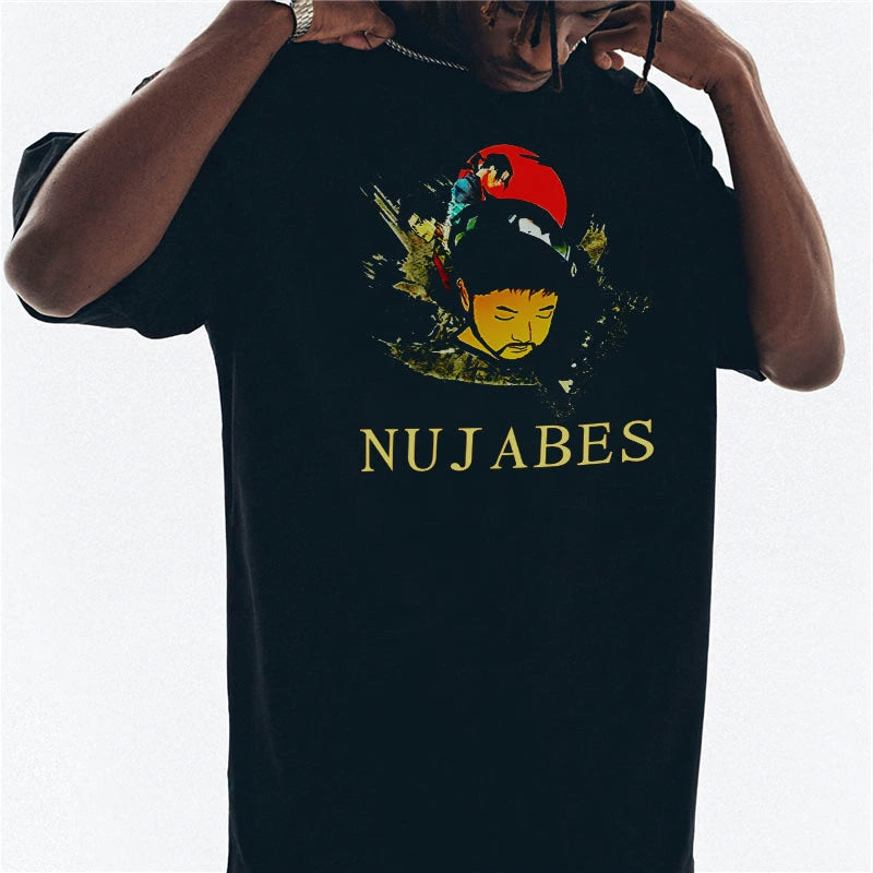 Mens Hip Hop Nujabes Print Cotton Short-Sleeved Casual T-shirt