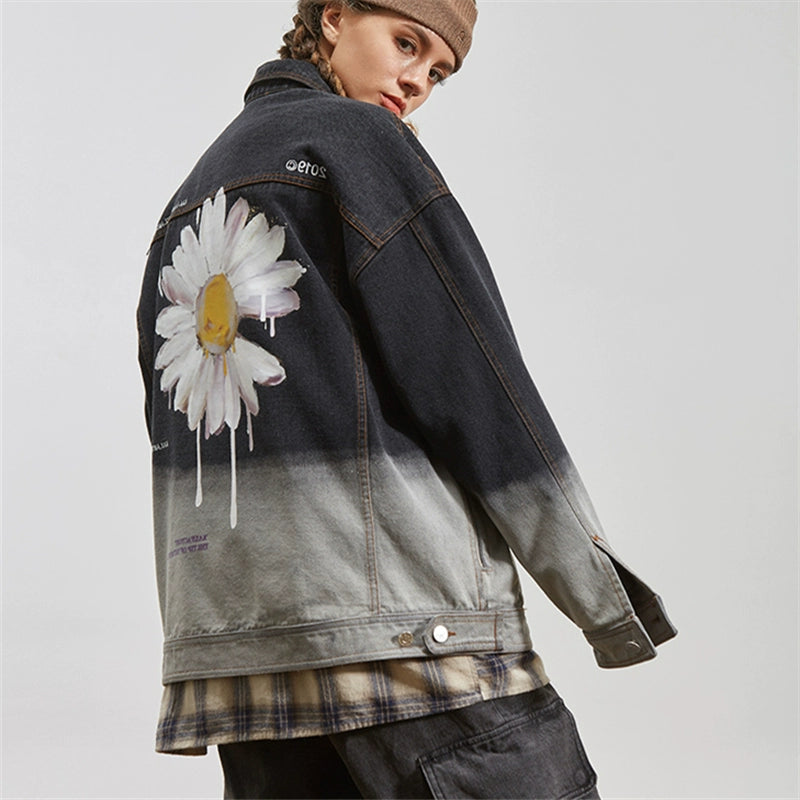 Womens Fashion Brand Ins Gradient Denim Jacket Couple Wear Daisy