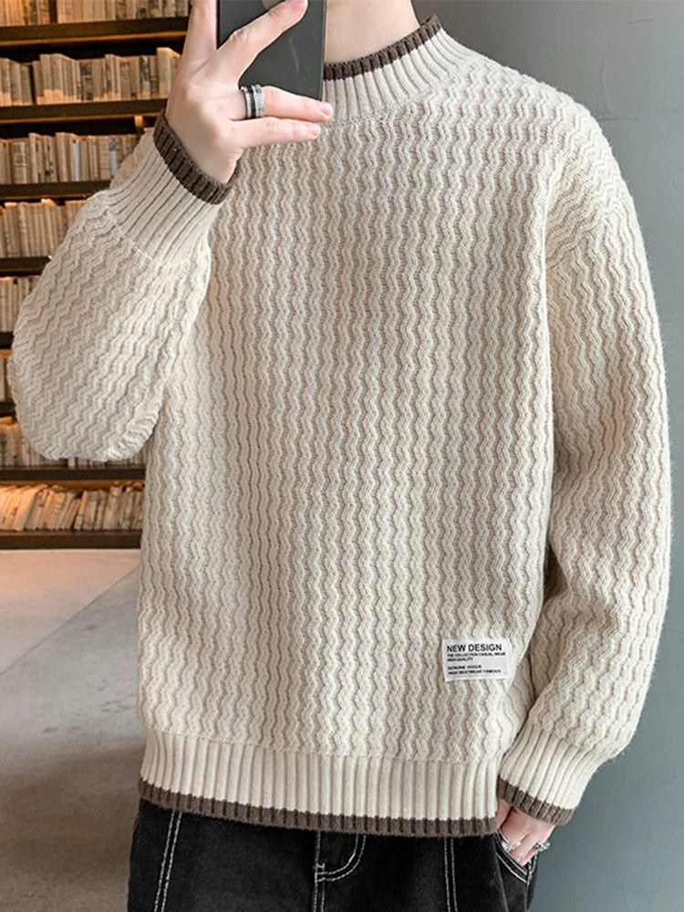 Men's Wavy Pattern Two-Piece Mock Neck Sweater