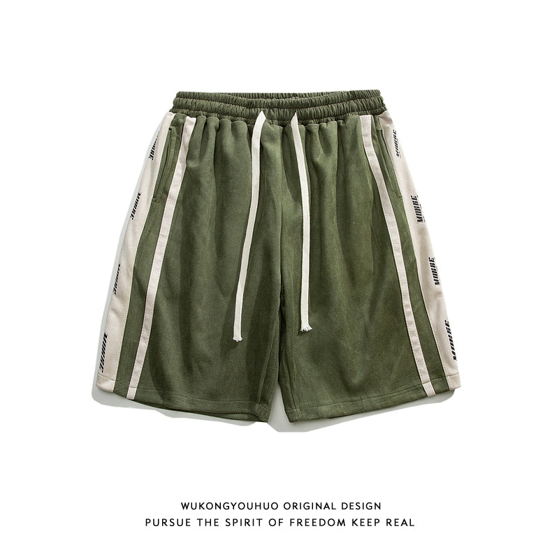 Mens Wukong Goods Patchwork Shorts Casual Suede