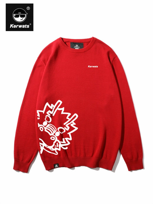 Men Kerwats plus Size Print Chinese Fad Red Sweater