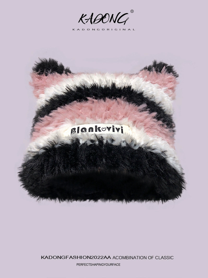 Contrast Color Female Furry Cat Ear Hat