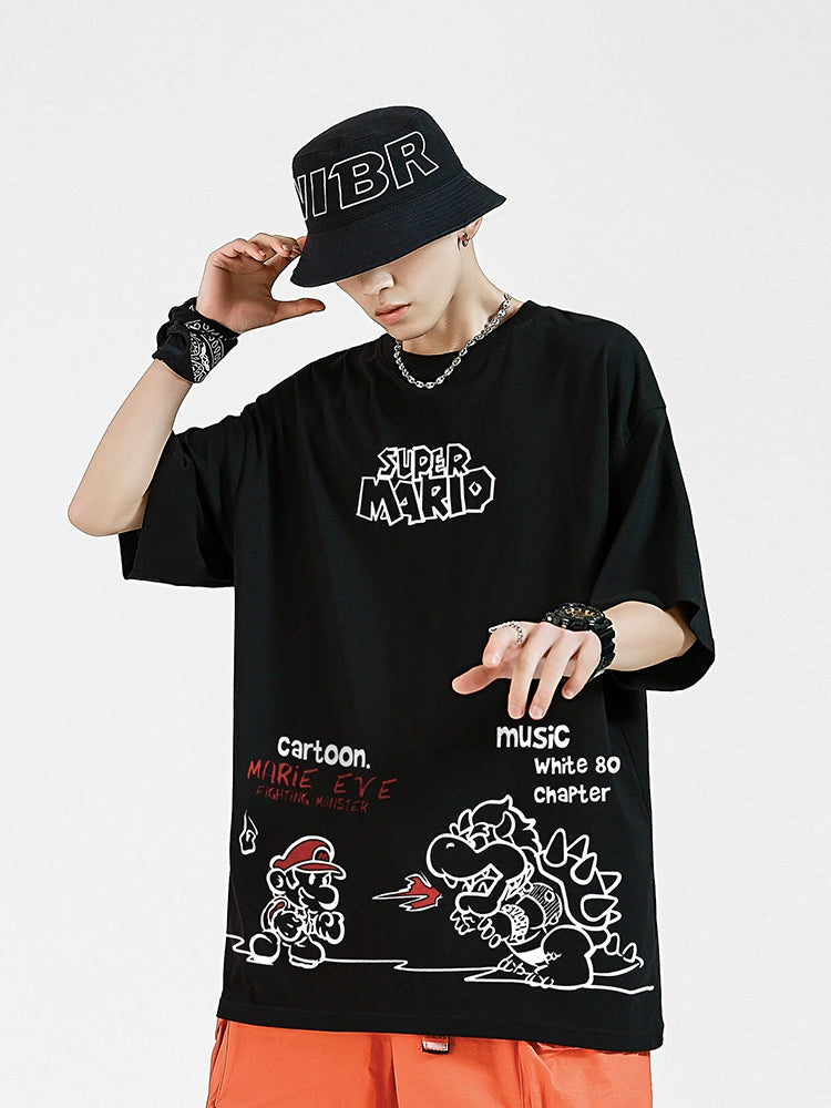 Mens Original Mario Fun Printed Half Sleeves Cartoon