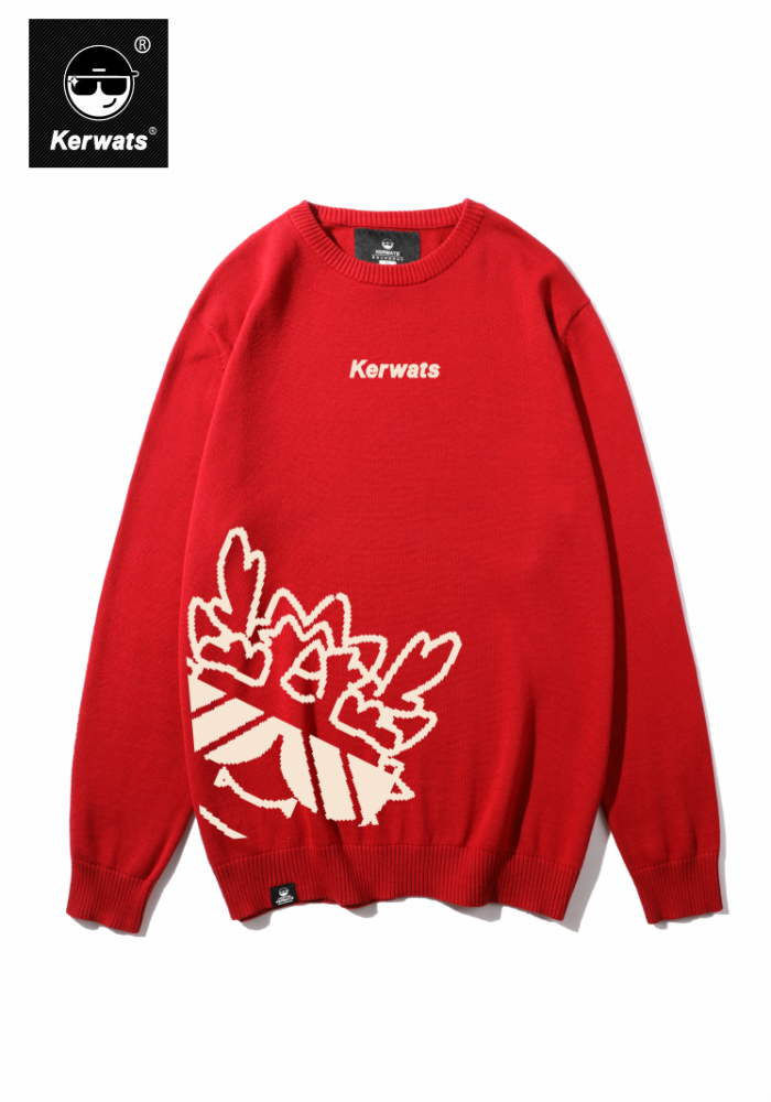 Mens Kerwats Red Cotton Chinese Fad Couple Sweater