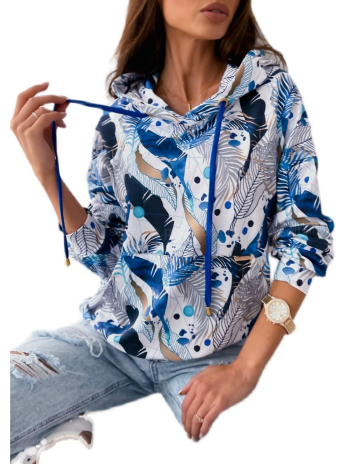 Womens Fashion Loose Artistic Graphic Hoodie