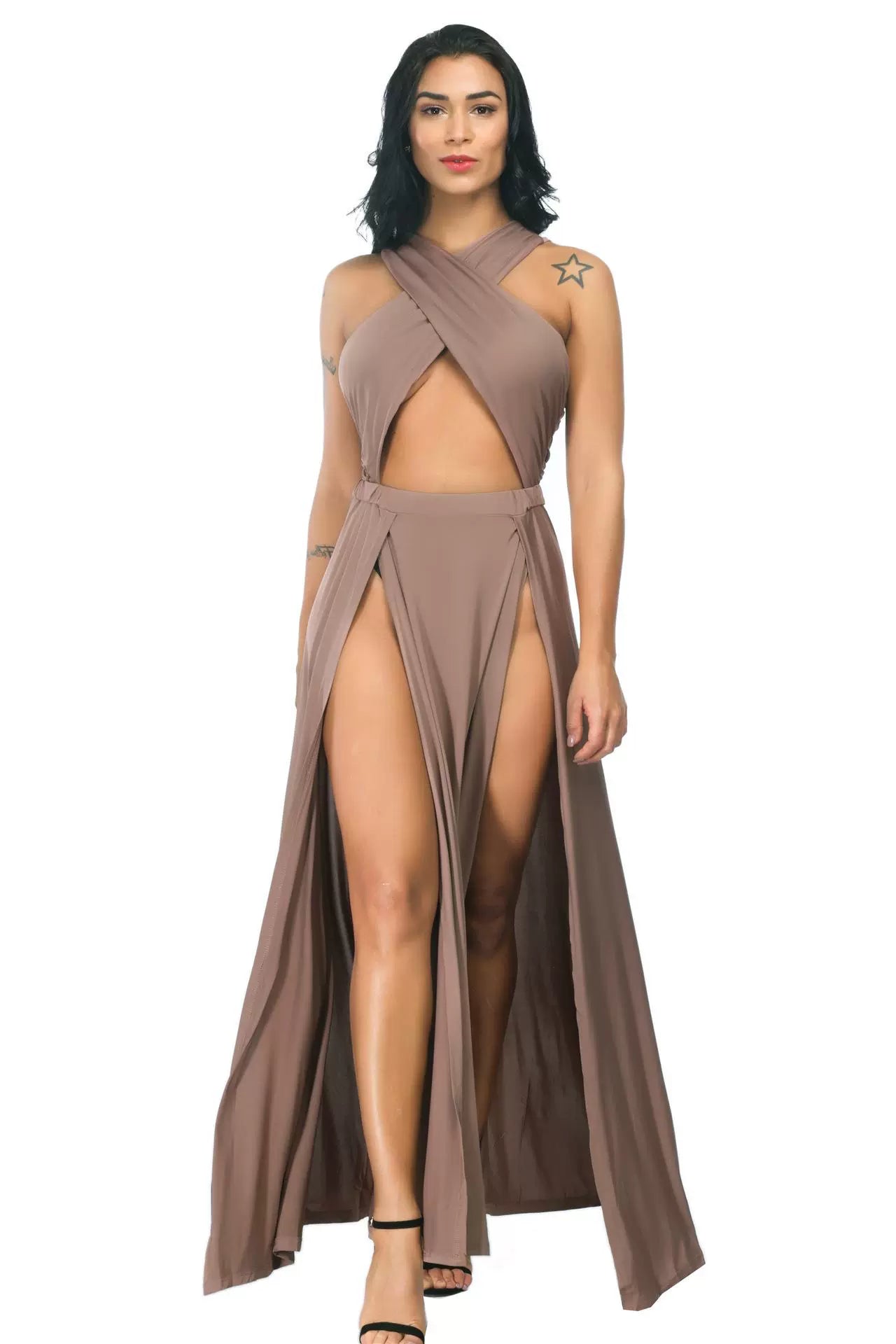 Women's Sexy 2 Piece Open Leg Long Dress