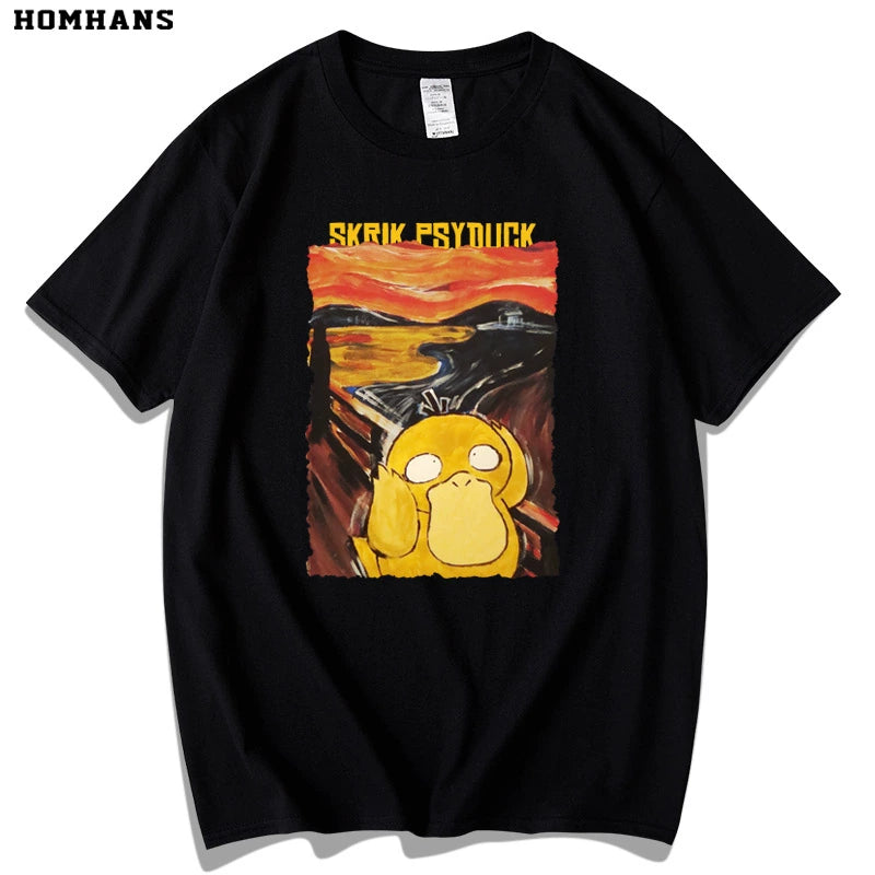 Mens Super Popular Painting Short-Sleeved Couples Psyduck