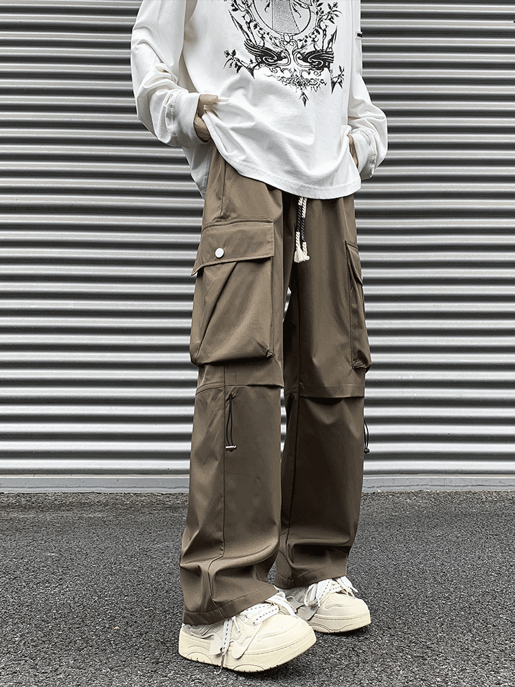 Mens Trendy High Street Outdoor Function Wide Leg Leisure Cargo Pants