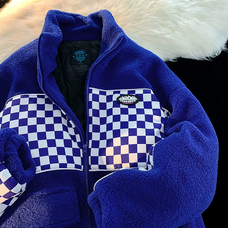 Mens Coat Female Klein Blue Chessboard Plaid Niche Coat