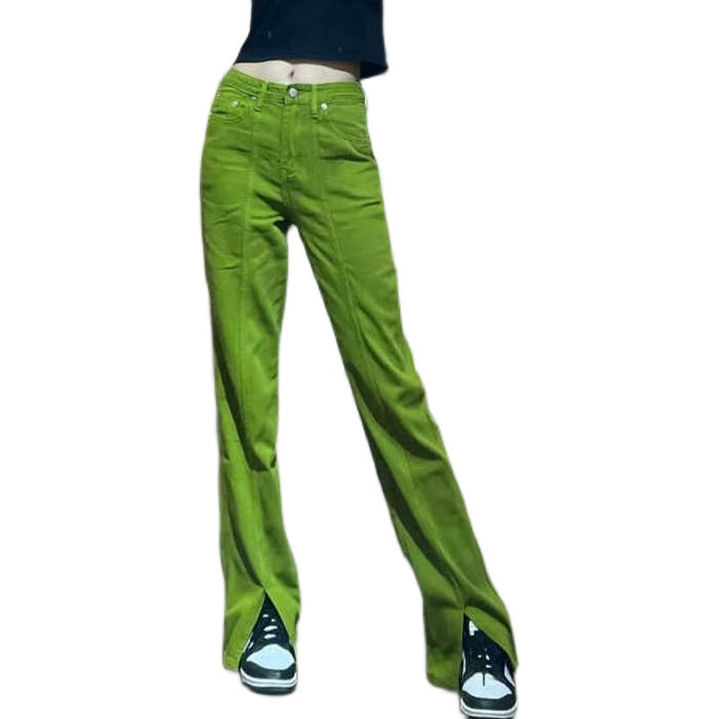 Womens Cool Sexy Green Split Casual Long Denim Pants