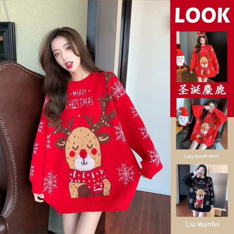 Womens Thick Long Birth Year Red Fashionable Stylish Sweater