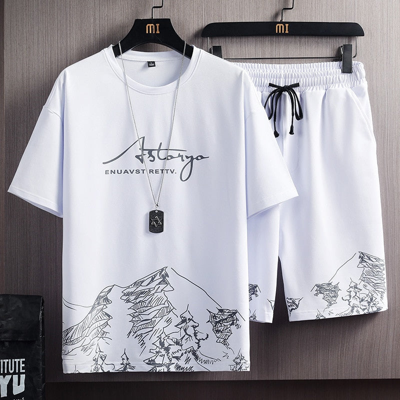 2023 Summer New Men's Classic Fashion Short Sleeve T-shirt Suit Men's Casual Loose Comfortable High-Quality Two-Piece Set M-5XL