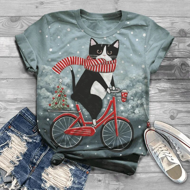 Womens Vintage Cartoon Kitten Harajuku Tee