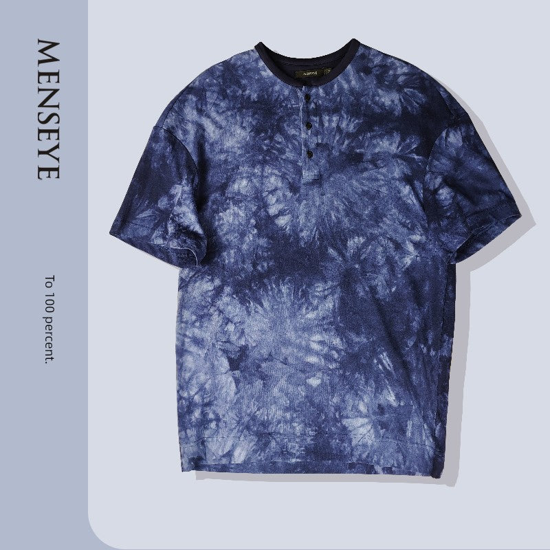 Mens MENSEYE Blue Purple Chinese Fad Short-Sleeved T-shirt