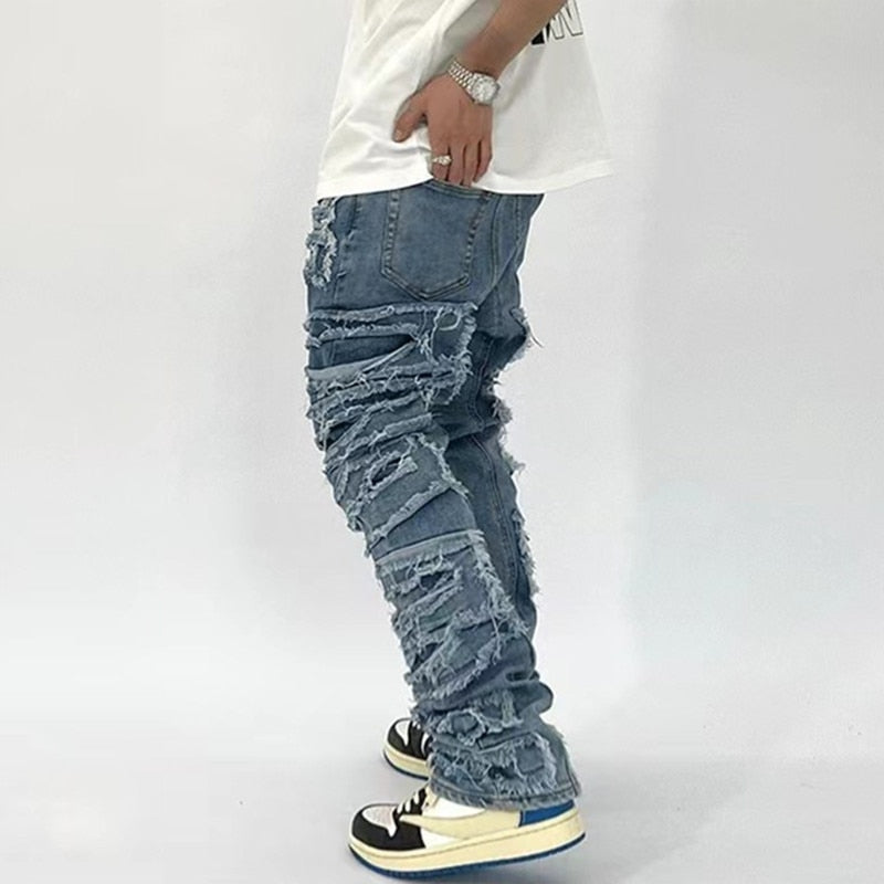 Men Kanye Y2K Streetwear Baggy Ripped Stacked Jeans