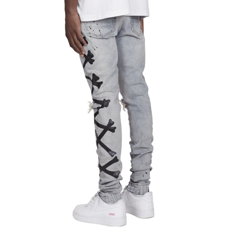 Men Stretch Slim Printed Bones Skinny Pants