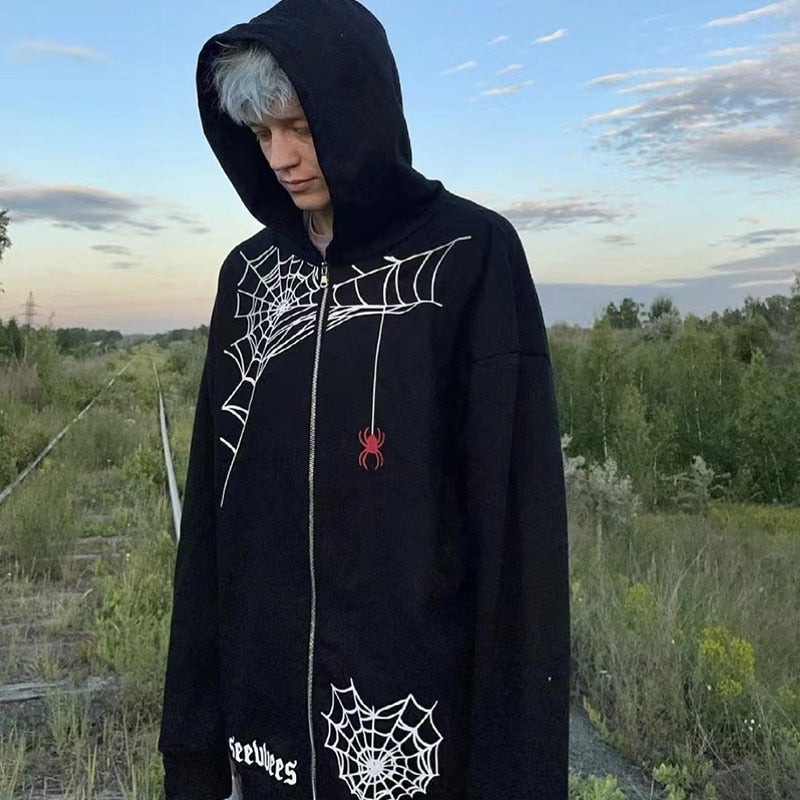 Spider Web Graphic Hoodies Men