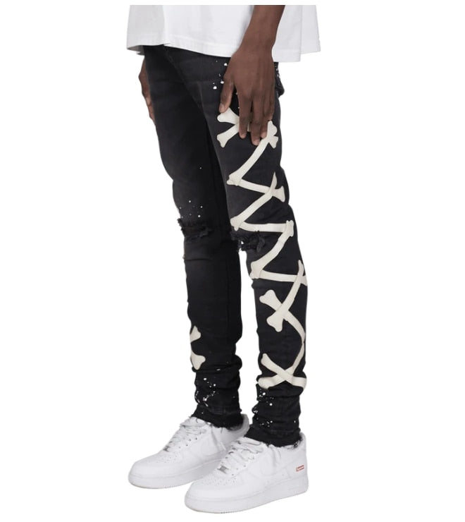 Men Stretch Slim Printed Bones Skinny Pants