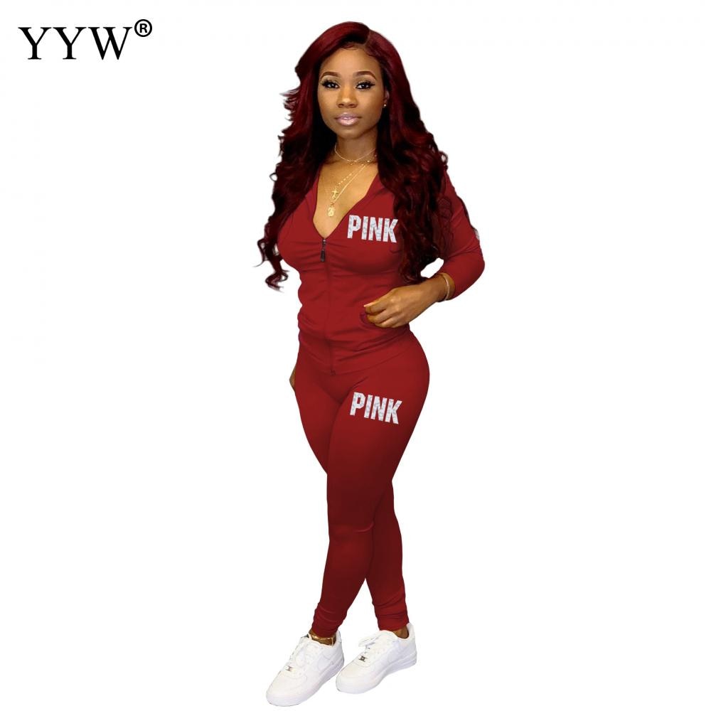 Women New Spring Suits PINK Letter Print Tracksuits 2 Piece Sets Street Hoodies Tops + Jogger Set Casual 2PCS Outfits Sweatsuits