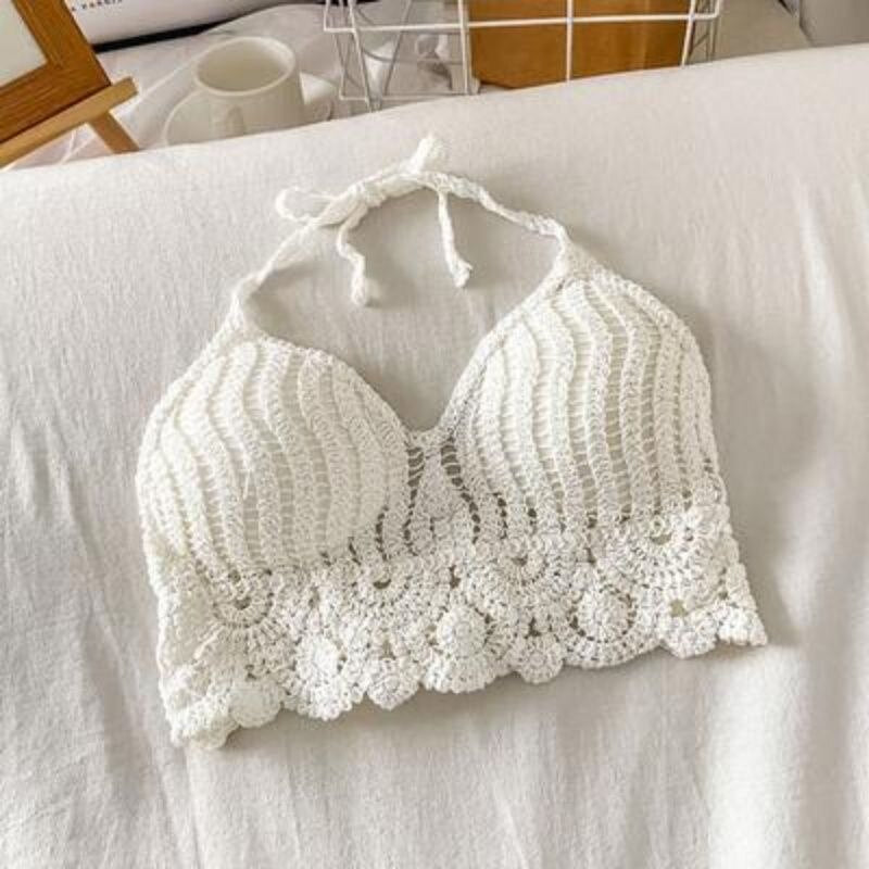 Women’s summer holiday beach tassels crochet bikini top