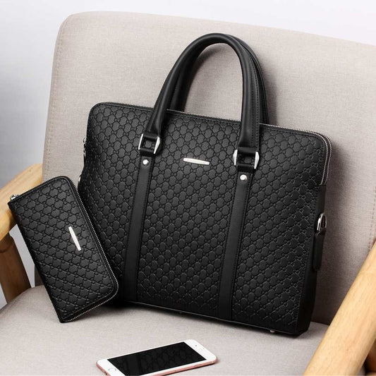 New Double Layers Men's Leather Business Briefcase