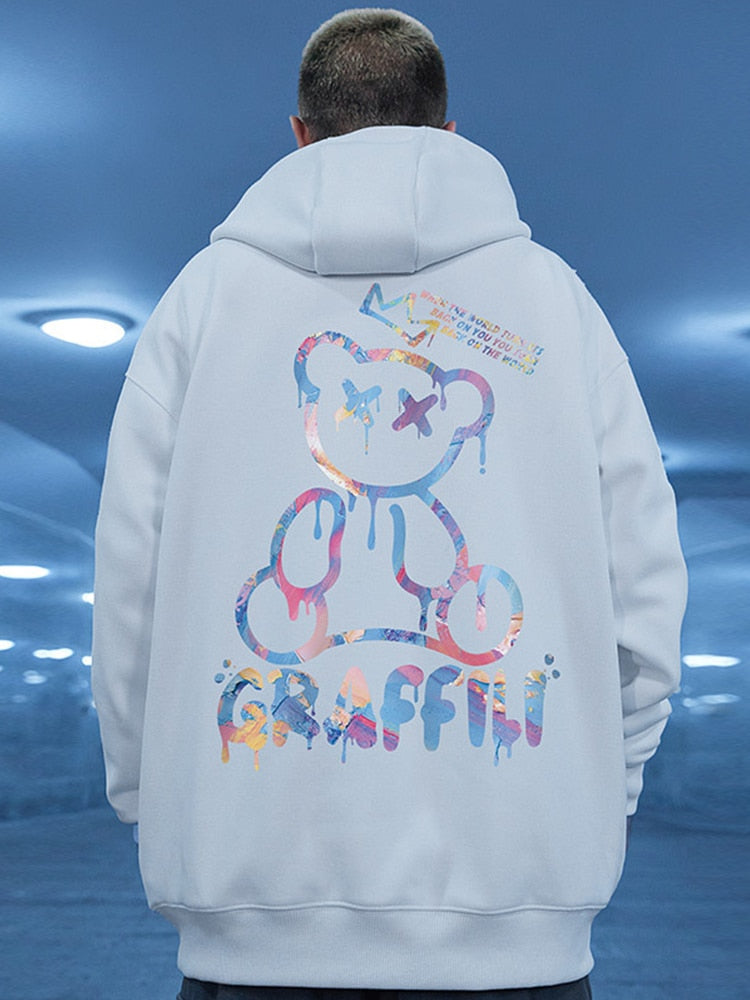 Graffiti Bear Print Men's Fleece Hoodie