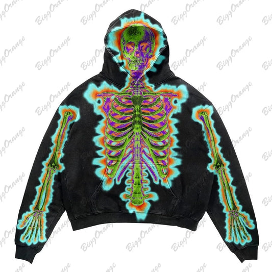 Unisex Y2K electric shock dark skeleton hooded sweater