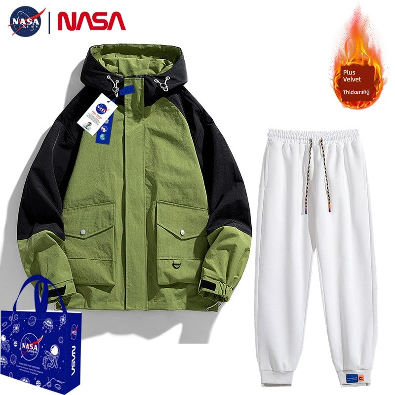 Unisex NASA Spring and Autumn Loose Outdoor Windproof Hooded Jacket